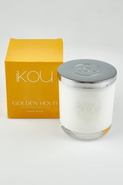 A model wearing the Limited Edition Candle in colour Goldenhour, from the front, showing the whole outfit