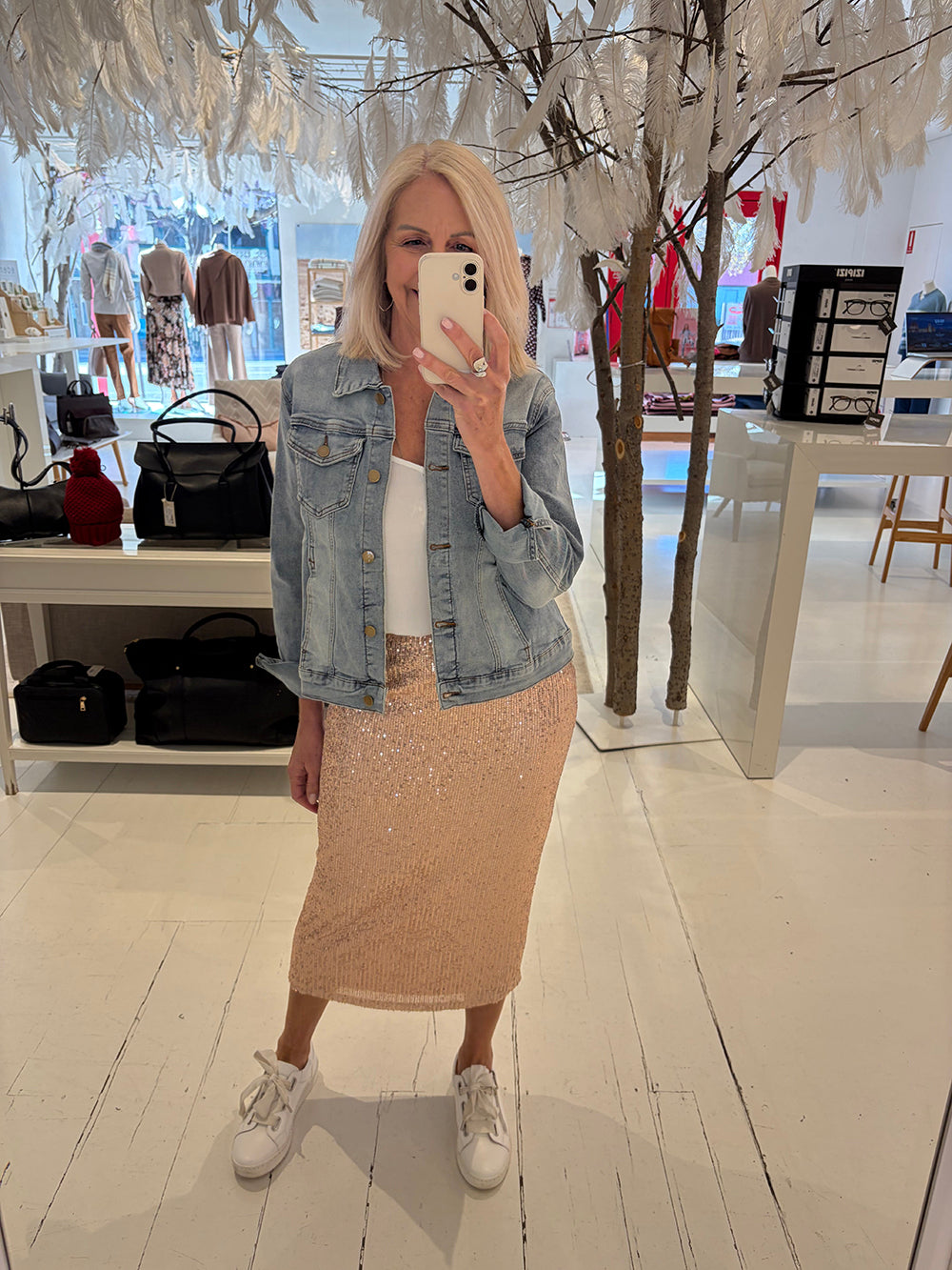 Light Denim Jacket With Rosegold Sequins