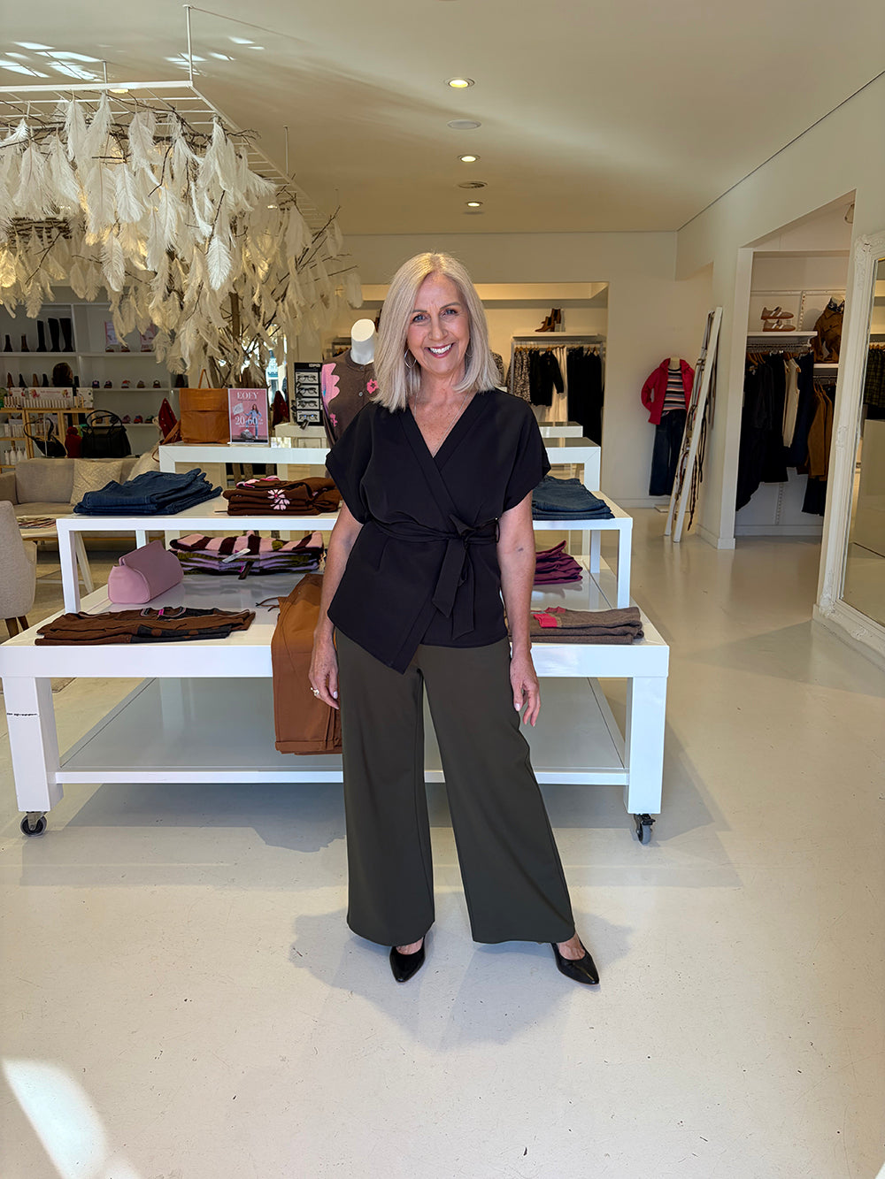 Black Kimono Top With Khaki Ponte