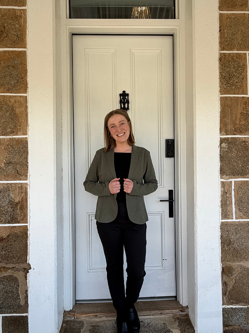 Khaki Blazer And Black Pants