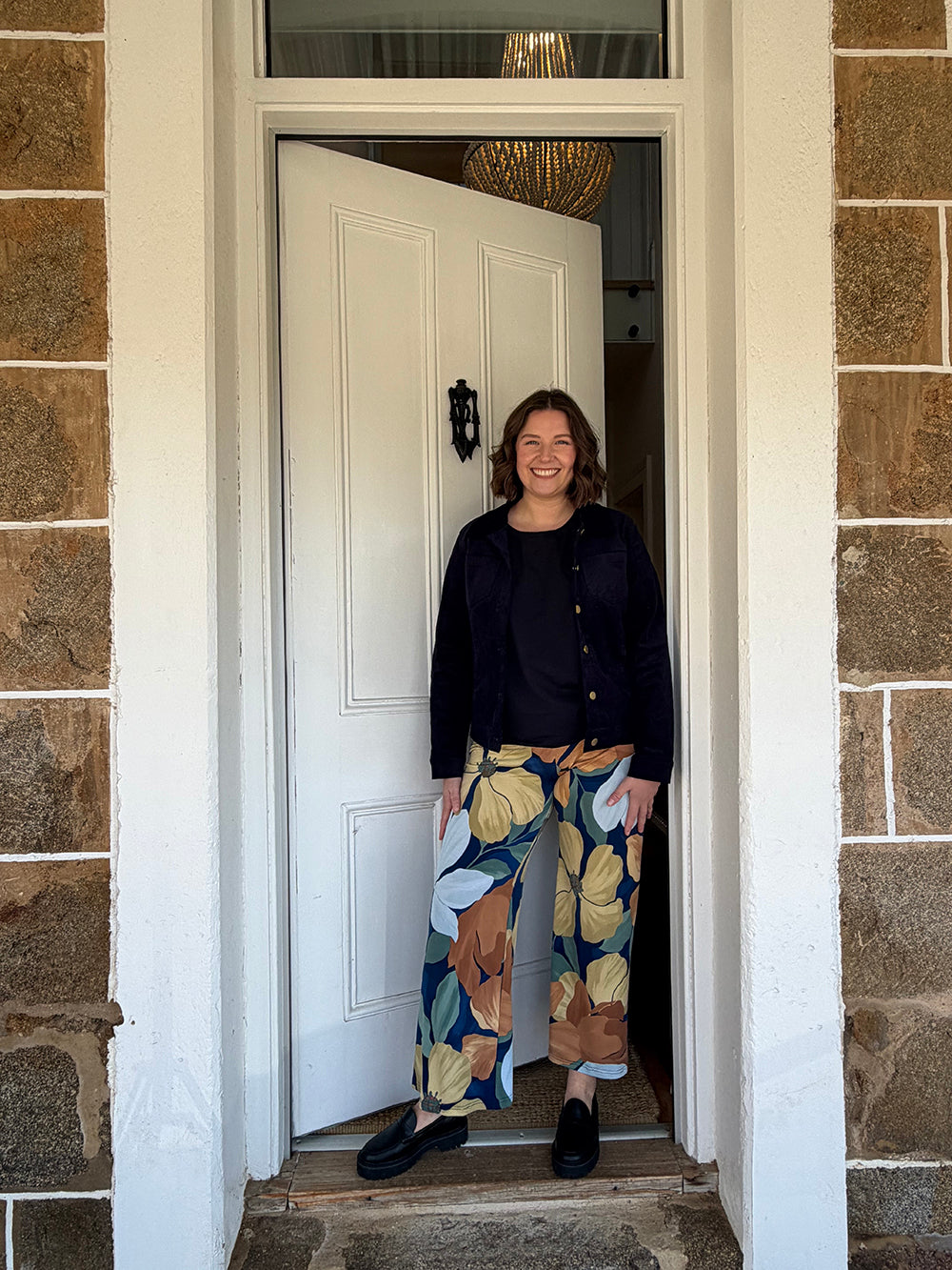 Navy Cord Jacket With Floral Printed Pants