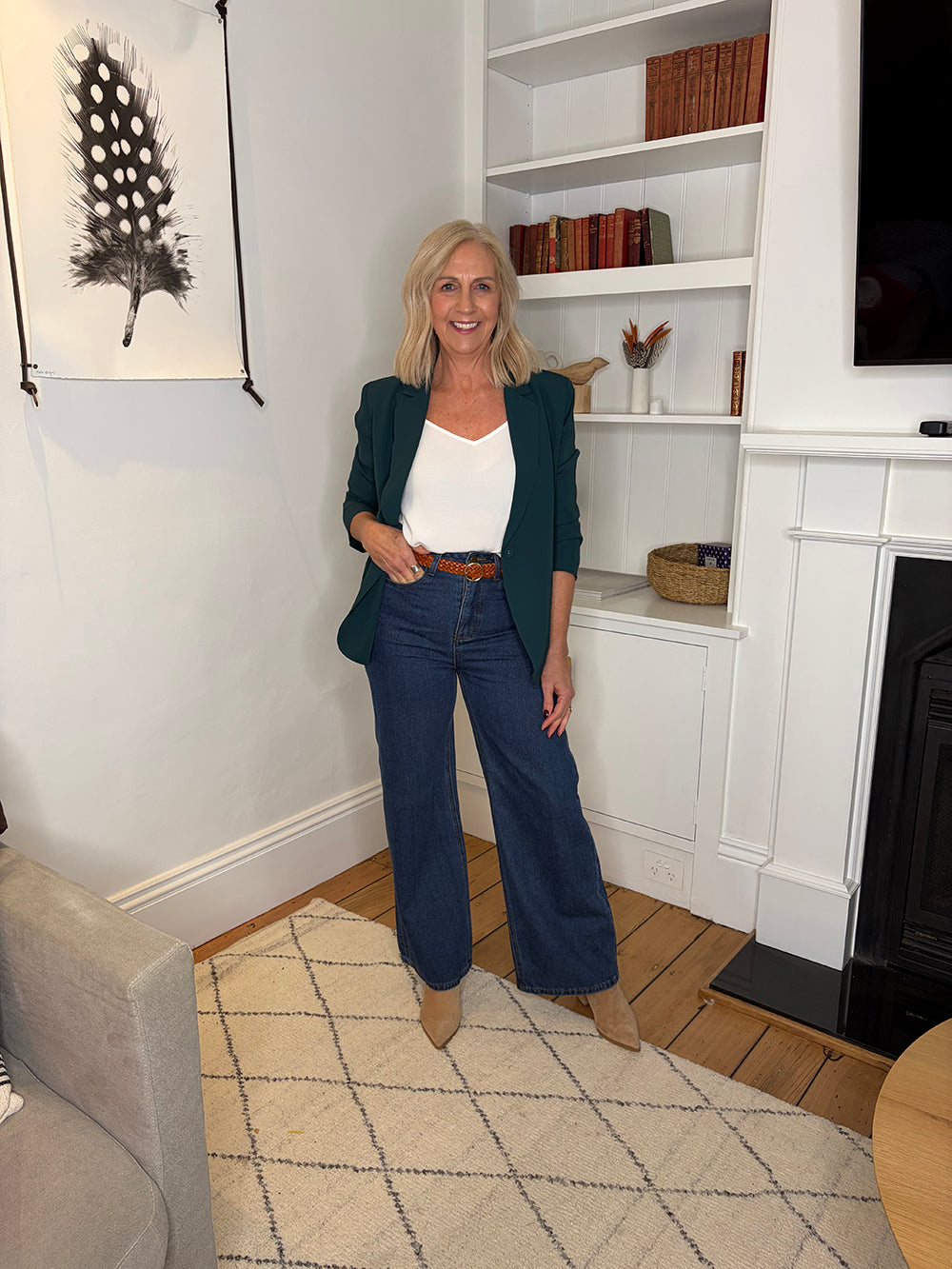 Dark Teal Blazer With Dark Denim