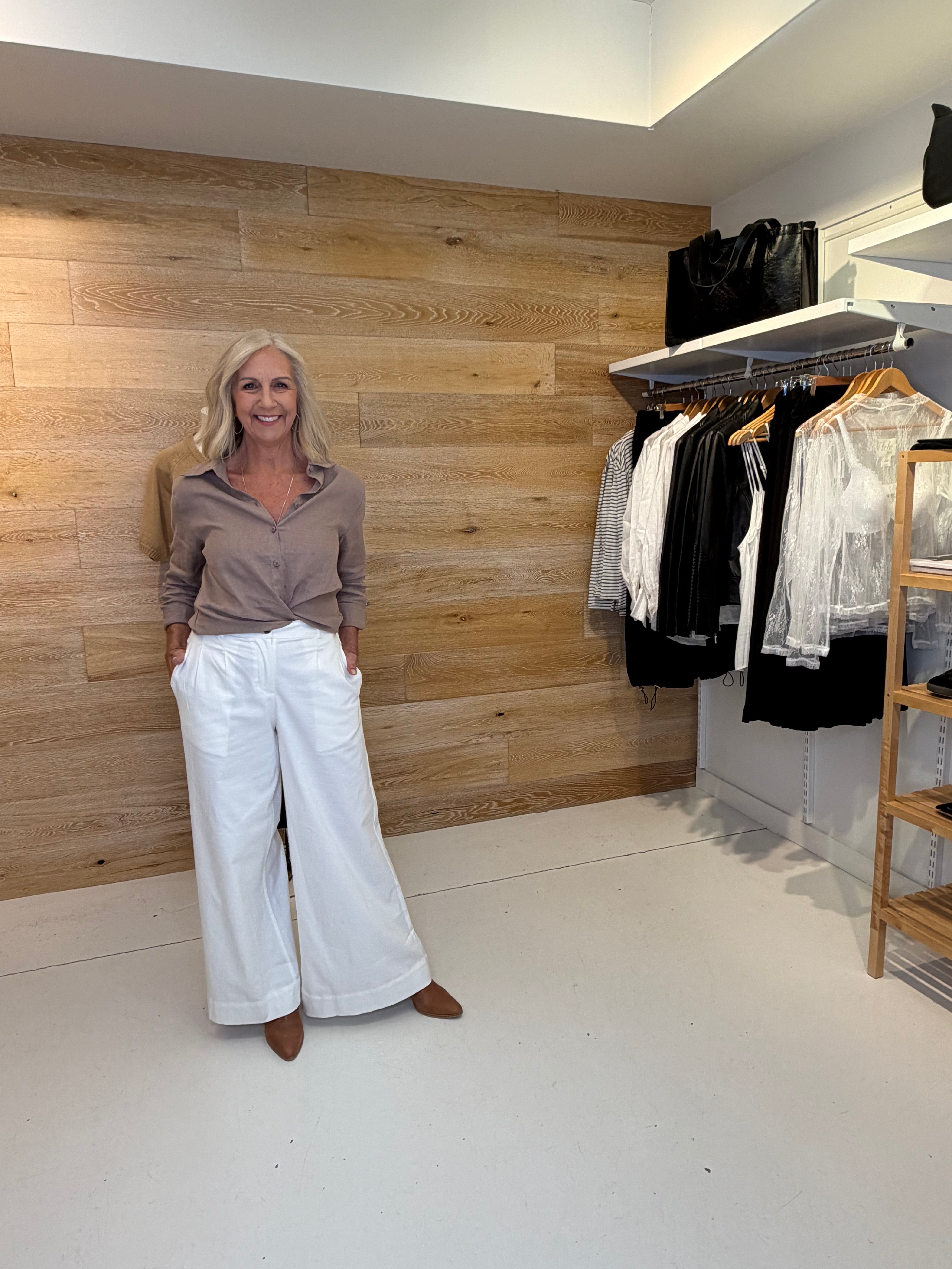 Latte Linen Shirt With White Pants