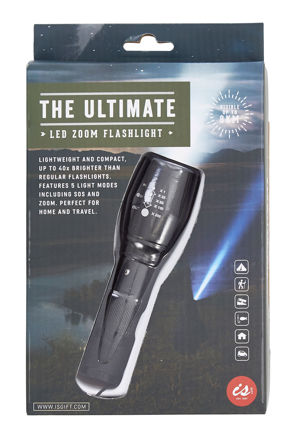 Product shot of The Ultimate Led Zoom Flashlight in colour Black (Black), from the front
