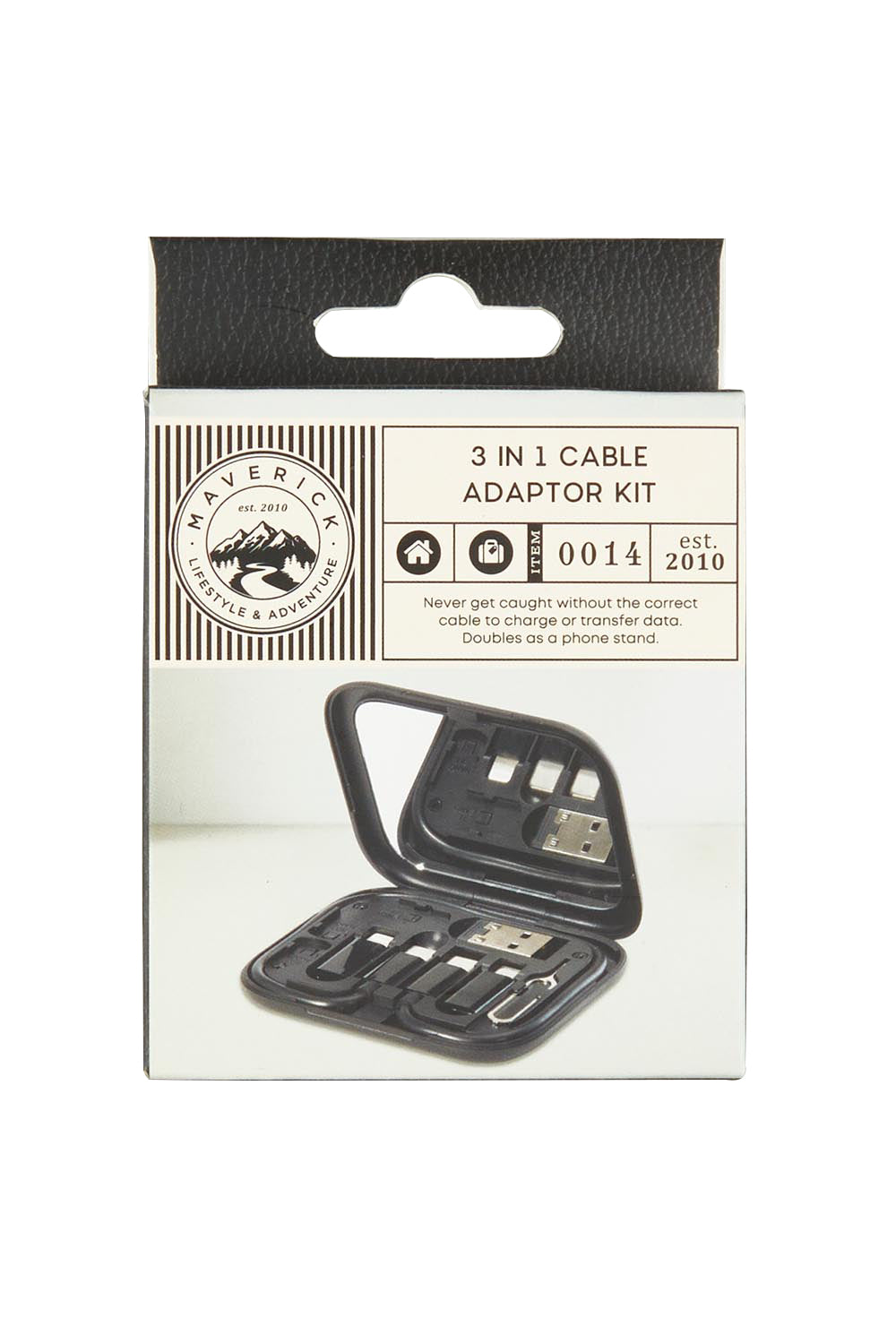 Product shot of the Multiin colourFunction 3 In 1 Cable Adapter Kit - Black (Black), from the front