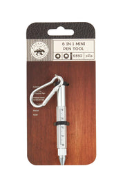 Product shot of the Mini Pen Tool Carabiner in colour Silver (Metallics), from the front
