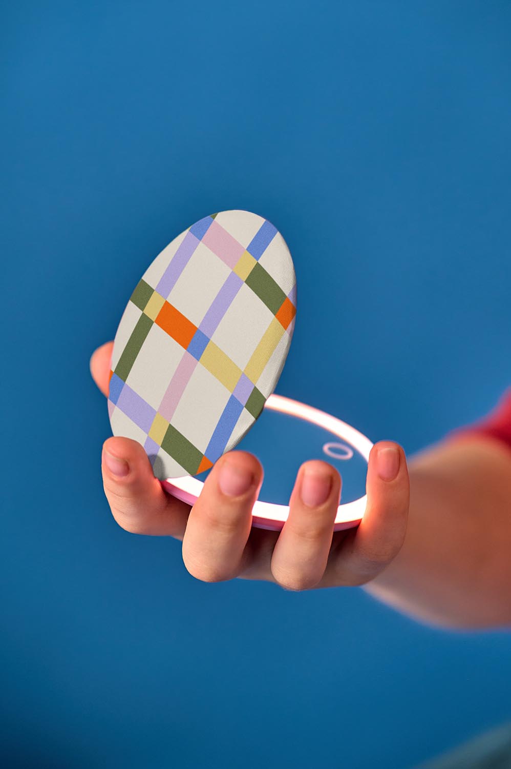Product shot of the LED Rechargable Pocket Mirror - Squareprint in colour Squareprint, from the front
