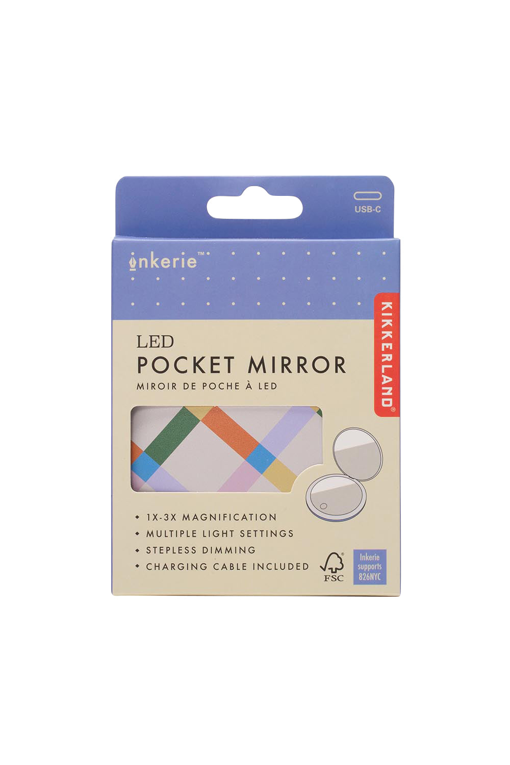 Product shot of the LED Rechargable Pocket Mirror - Squareprint in colour Squareprint, from the front