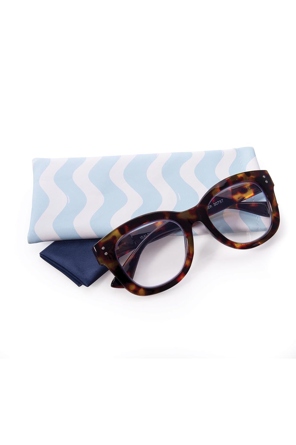 Product shot of the Fly With Me Snap Shut Glasses Case & Cloth - Blue in colour Blue, from the back
