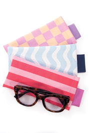 Product shot of the Fly With Me Snap Shut Glasses Case & Cloth - Pink in colour Pink, showing detail