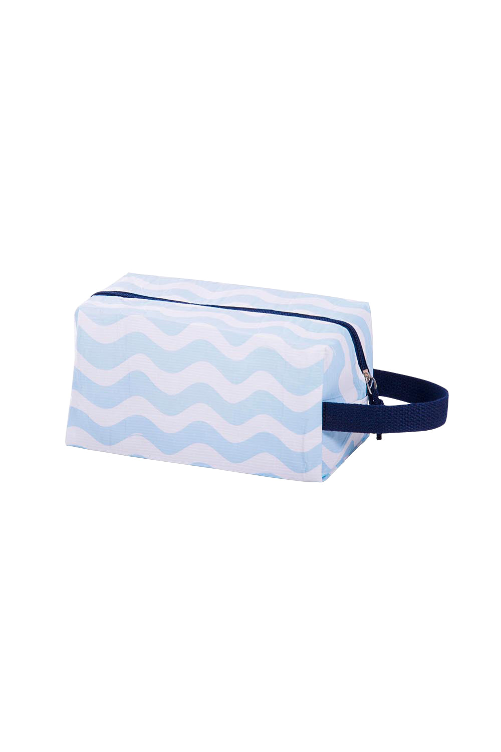 Product shot of the Fly With Me Toiletries Bag - Blue in colour Blue, from the front