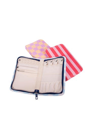Product shot of the Fly With Me Jewellery Wallet  - Blue in colour Blue, showing detail