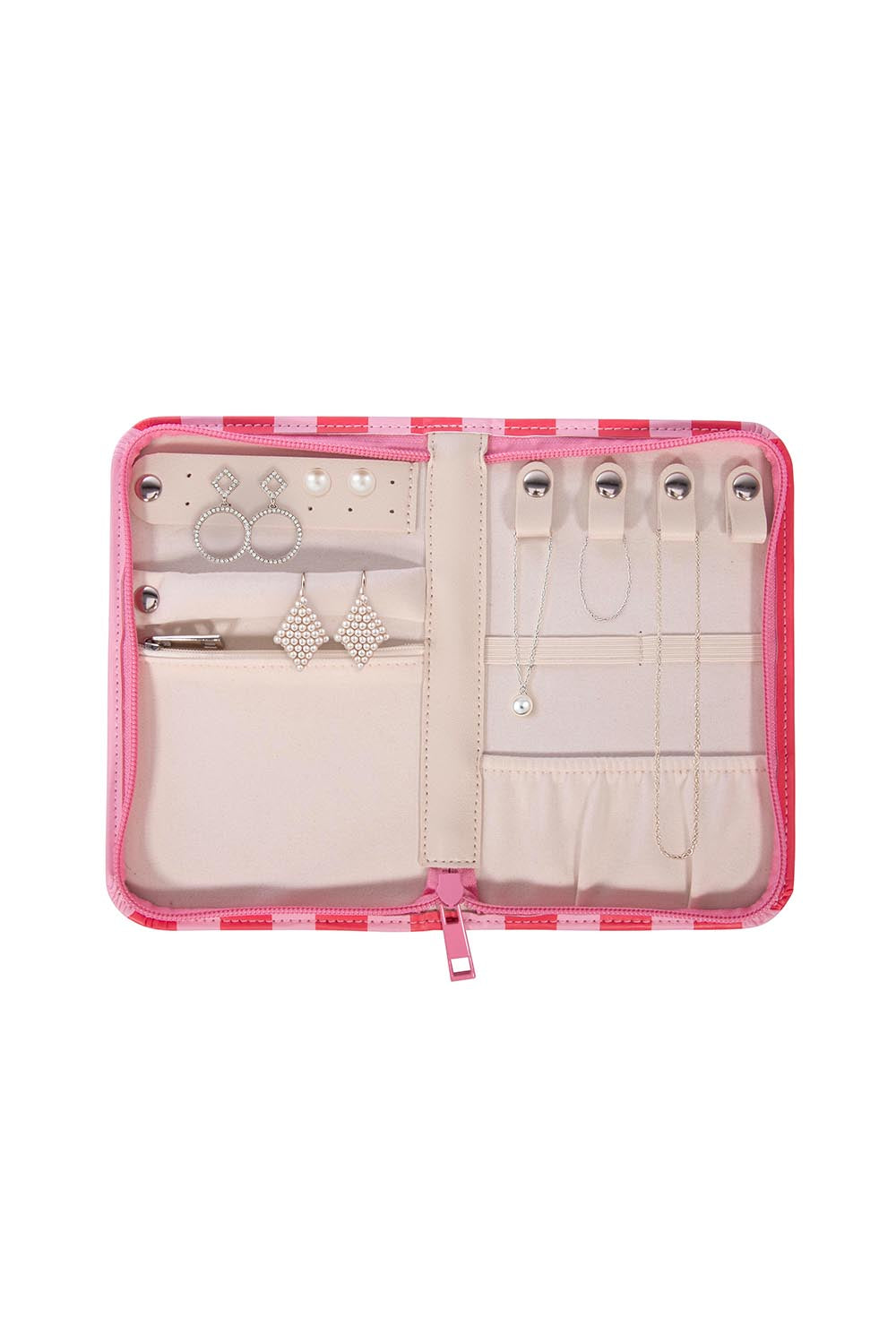 Product shot of the Fly With Me Jewellery Wallet  - Pink in colour Pink, showing detail
