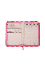 Product shot of the Fly With Me Jewellery Wallet  - Pink in colour Pink, showing detail
