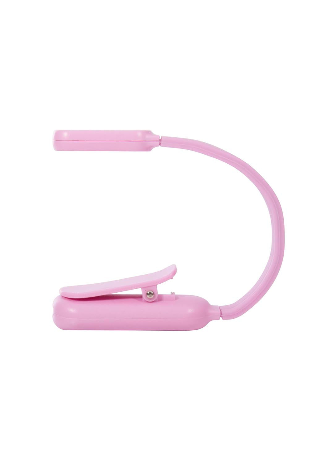 Product shot of the Flexi Clip On Rechargeable Book Light - Pink in colour Pink, from the back