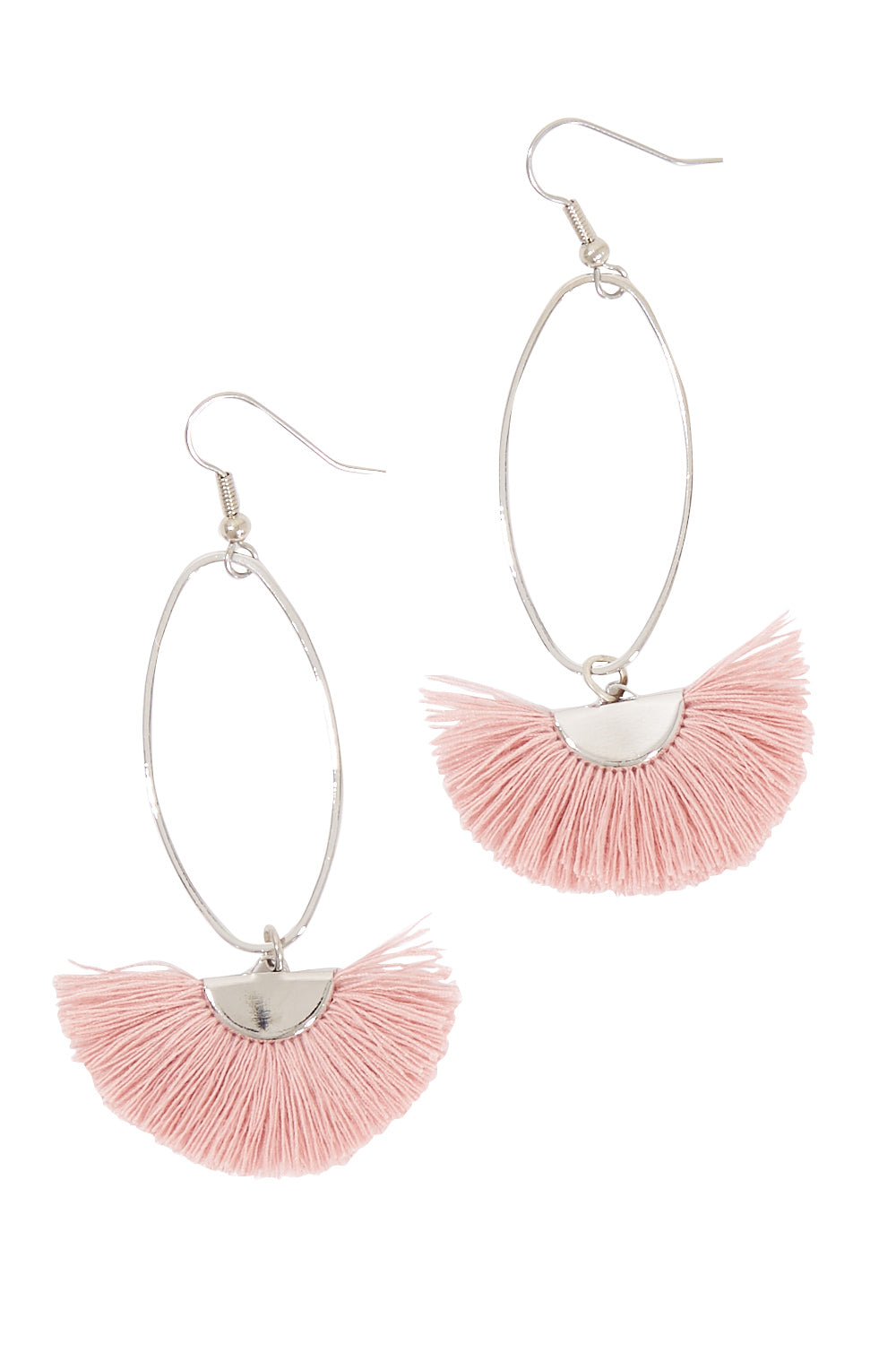 Product shot of the Silver Caprioska Tassel Earrings in colour DustyPink (Pink), from the front