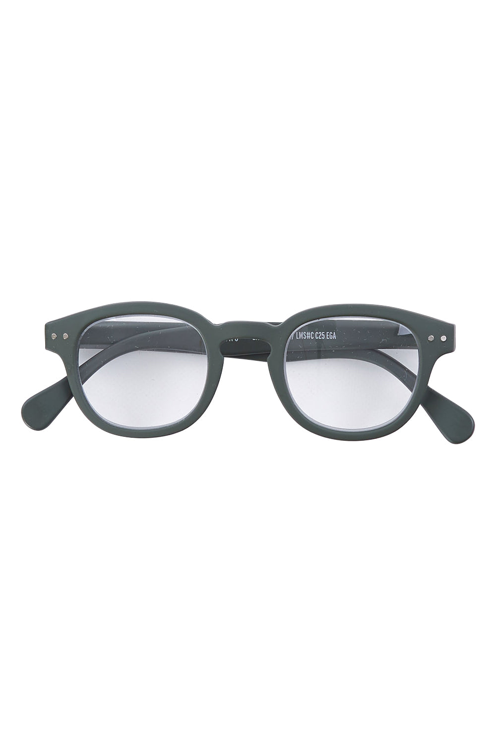 Product shot of the Square Reading Glasses in colour Khakigreen (Green), from the front