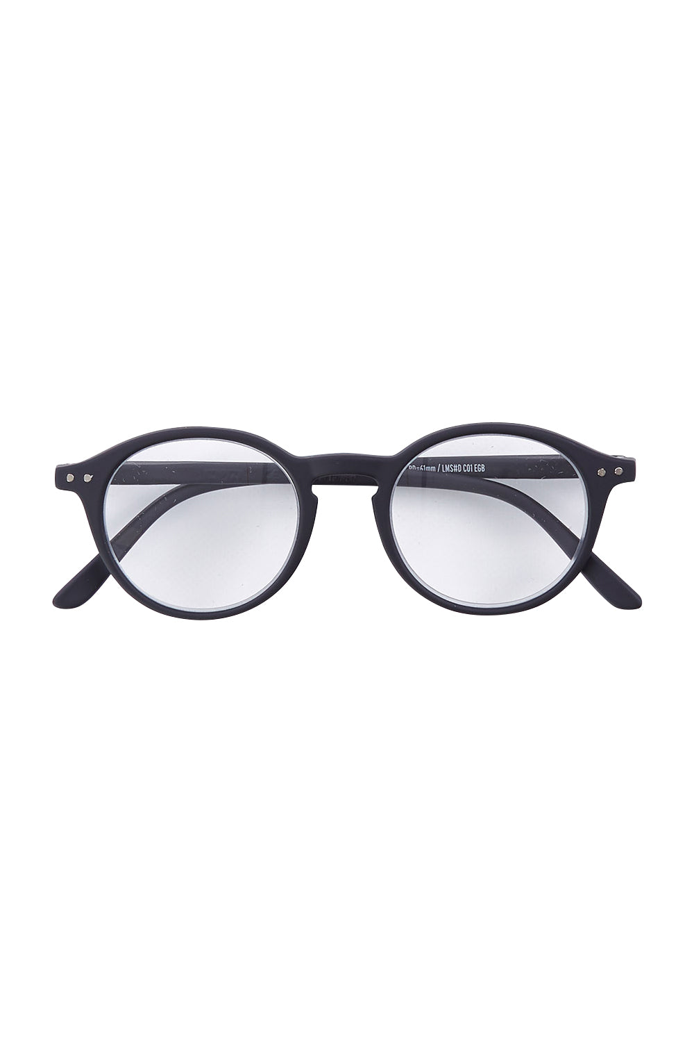 Product shot of the D Round Reading Glasses in colour Black (Black), from the front