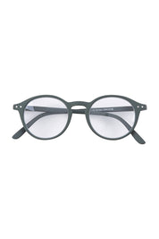 Product shot of the D Round Reading Glasses in colour Khakigreen (Green), from the front