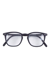 Product shot of the E Rectangular Reading Glasses in colour Black (Black), from the front