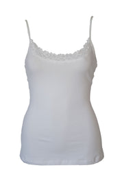 Product shot of the Parisienne Cotton Cami in colour White (White), from the front