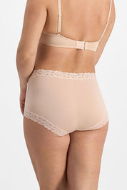 A model wearing the Parisienne Cotton Full Brief in colour Dusk20m (Pink), from the back