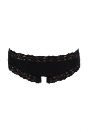 Product shot of the Parisienne Cotton Bikini in colour Black (Black), from the front