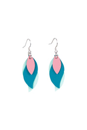 Product shot of the Australian Made Leather Leaf Earring in colour Pnktealmnt (Green), from the front