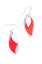 Product shot of the Australian Made Leather Leaf Earring in colour Whitecoral (Pink), from the front