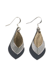 Product shot of the Australian Made Leather Teardrop Earring in colour Navy (Blue), from the front
