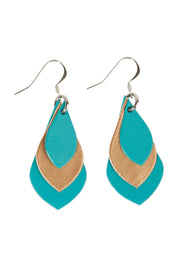 Product shot of the Australian Made Leather Teardrop Earring in colour Teal (Green), from the front