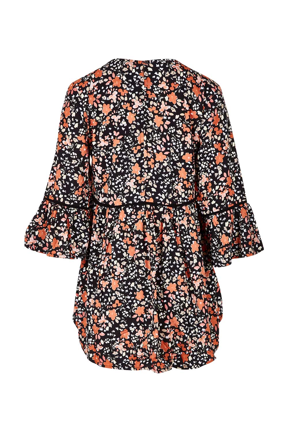 Product shot of the Aria Top in colour Blackprint (Black), from the back