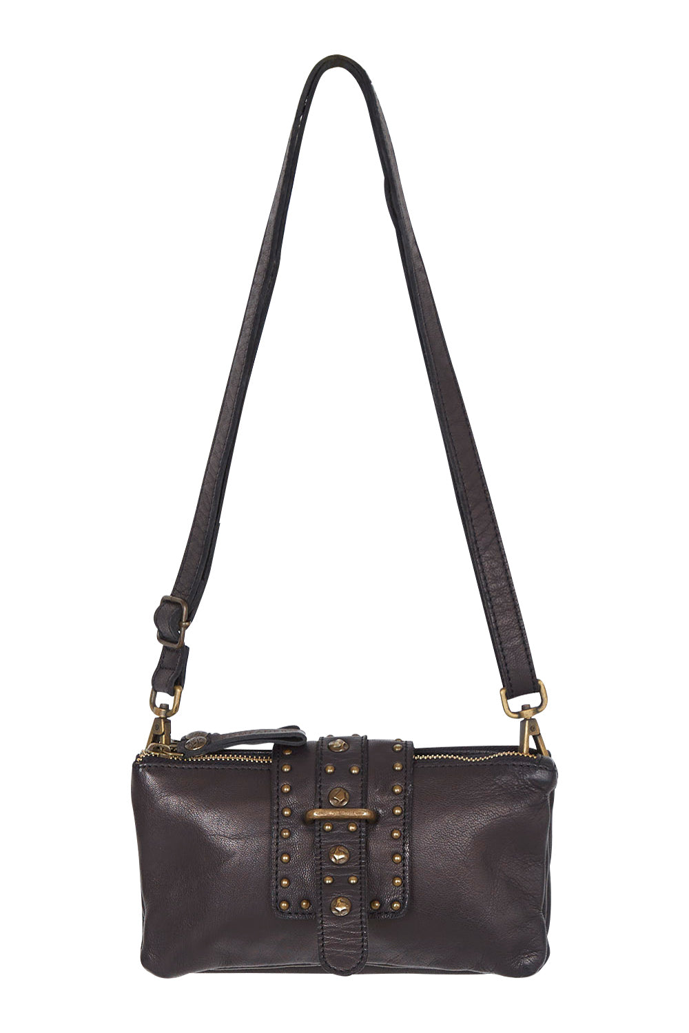 Product shot of the Femi Leather Crossbody in colour Black (Black), from the front