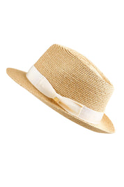 Product shot of the Palm Beach Raffia Packable Fedora - Naturalivory in colour Naturalivory, from the front