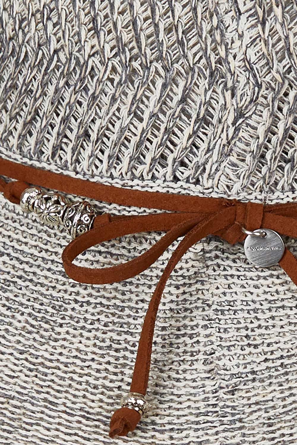 Product shot of the Scarlett Wide Brim Hat in colour GreyMarle (Grey), detail