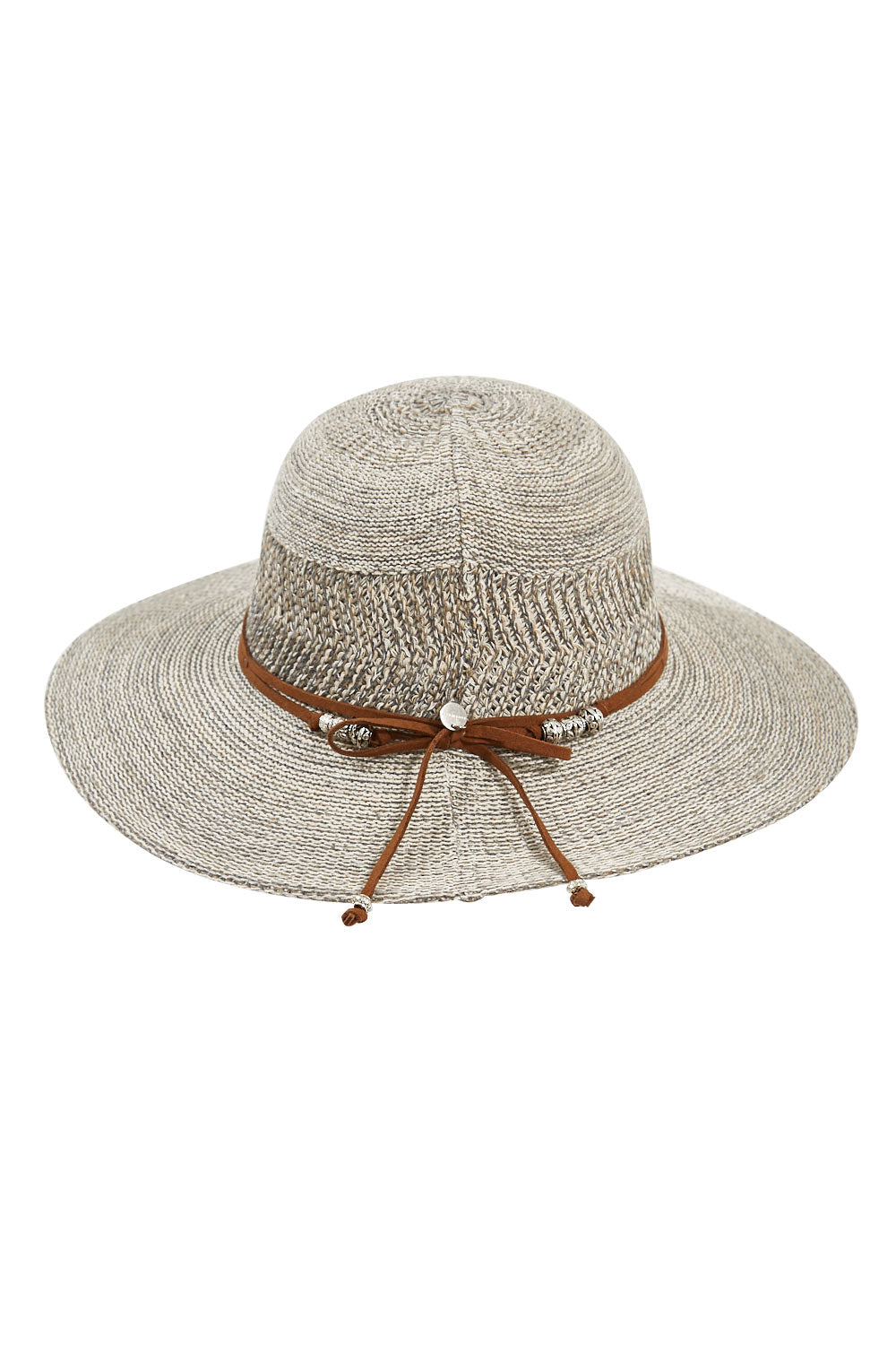 Product shot of the Scarlett Wide Brim Hat in colour GreyMarle (Grey), detail