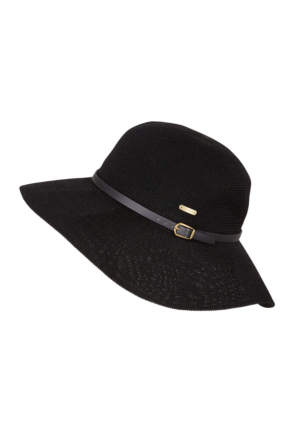 Product shot of the Leslie Wide Brim Hat in colour Black (Black), from the front