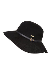 Product shot of the Leslie Wide Brim Hat in colour Black (Black), from the front