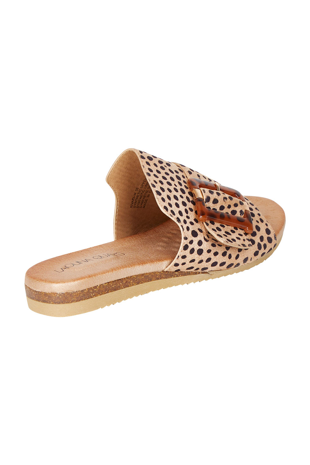 Product shot of the Kivari Flat Slide in colour Beigecheet, from the back