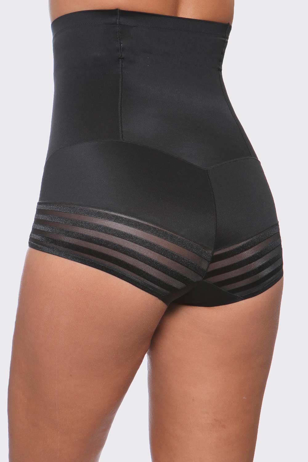 A model wearing the High Waist Shaping Brief in colour Black (Black), from the back