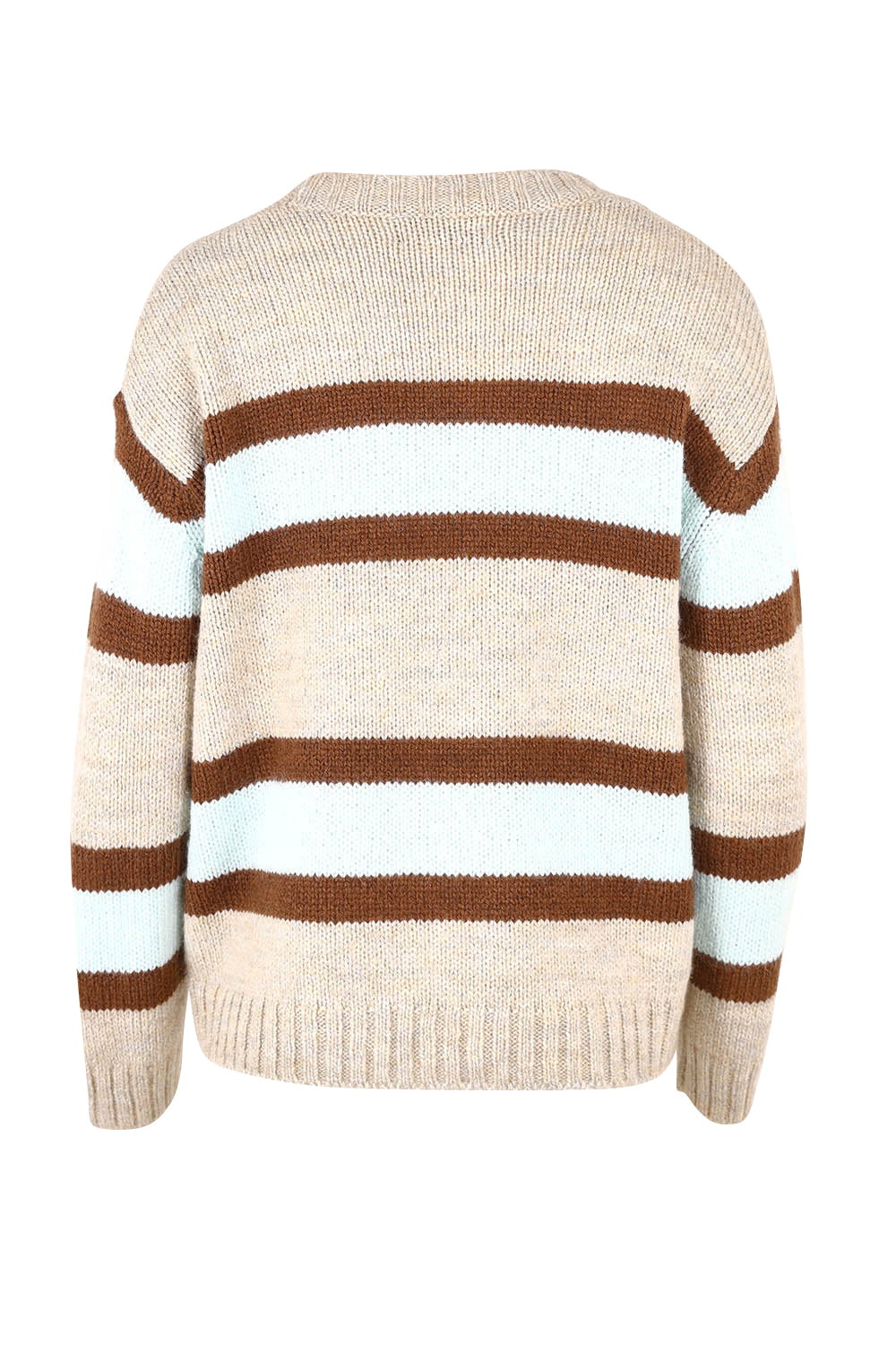 Product shot of the Lofty Stripe Jumper in colour Oat, from the back