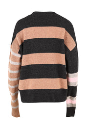 Product shot of the Lambswool Stripe Crew in colour Midnight, from the back
