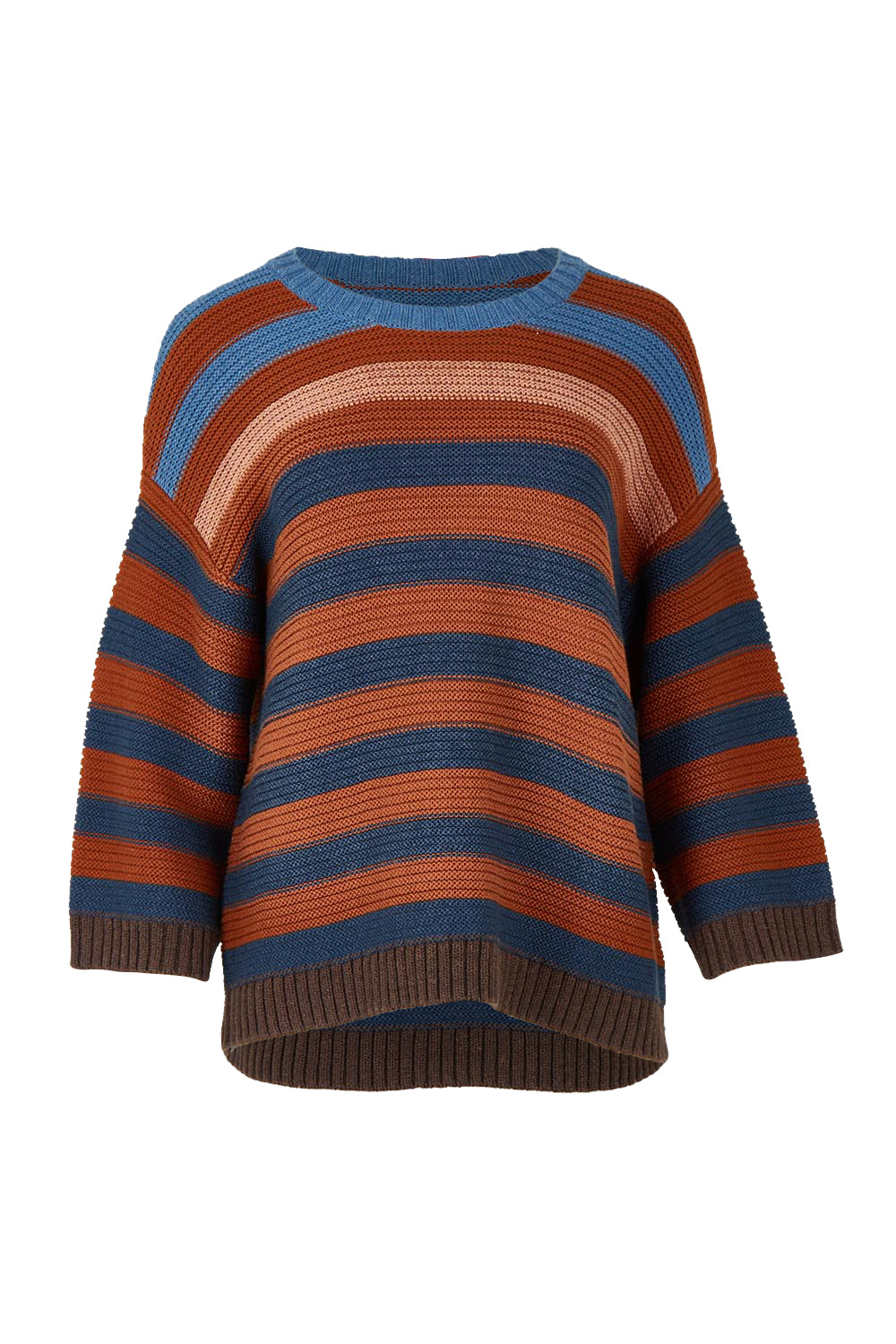 Chunky Stripe Cotton Blend Crew Knit – Nutmeg
