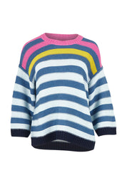 Chunky Stripe Cotton Blend Crew Knit – Steel