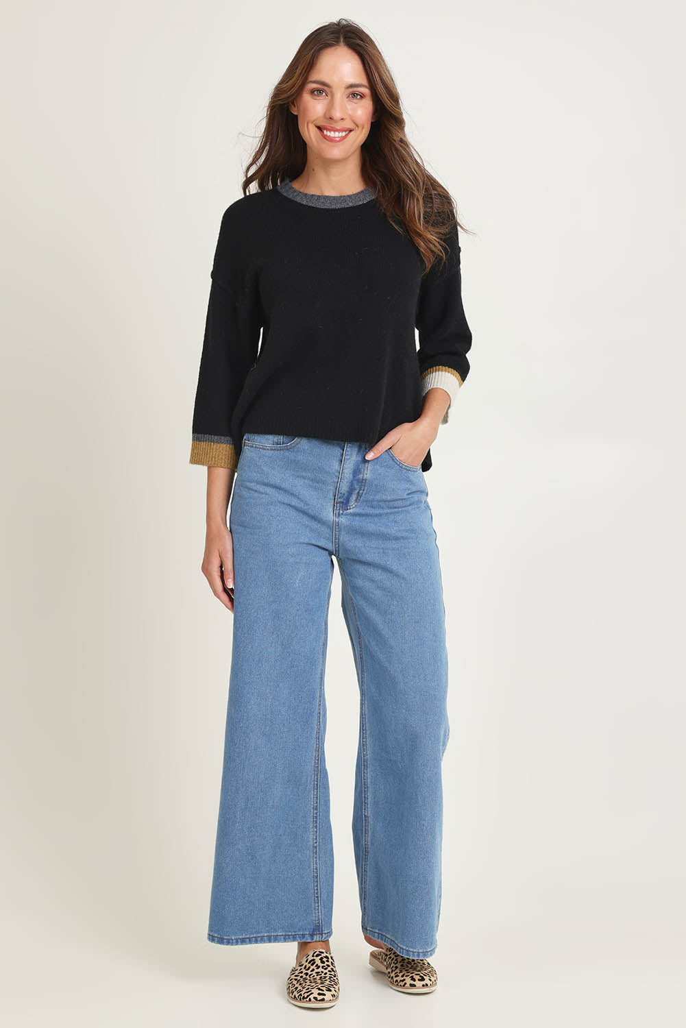 Trim Detail Wool Blend Jumper – Black