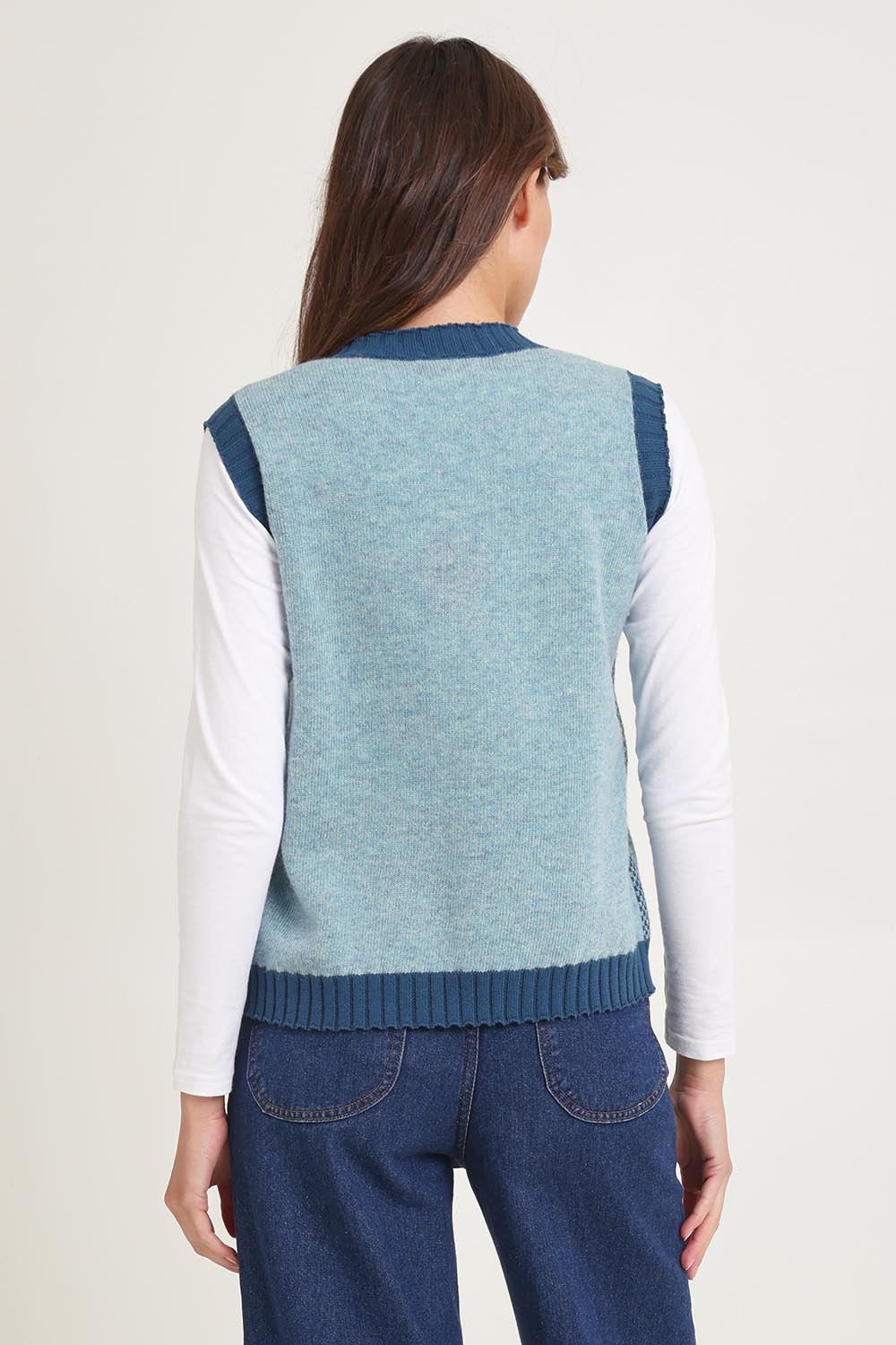 Pattern Wool Cotton Blend Vest – Seafoam