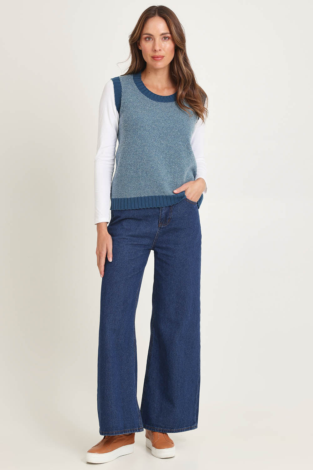 Pattern Wool Cotton Blend Vest – Seafoam