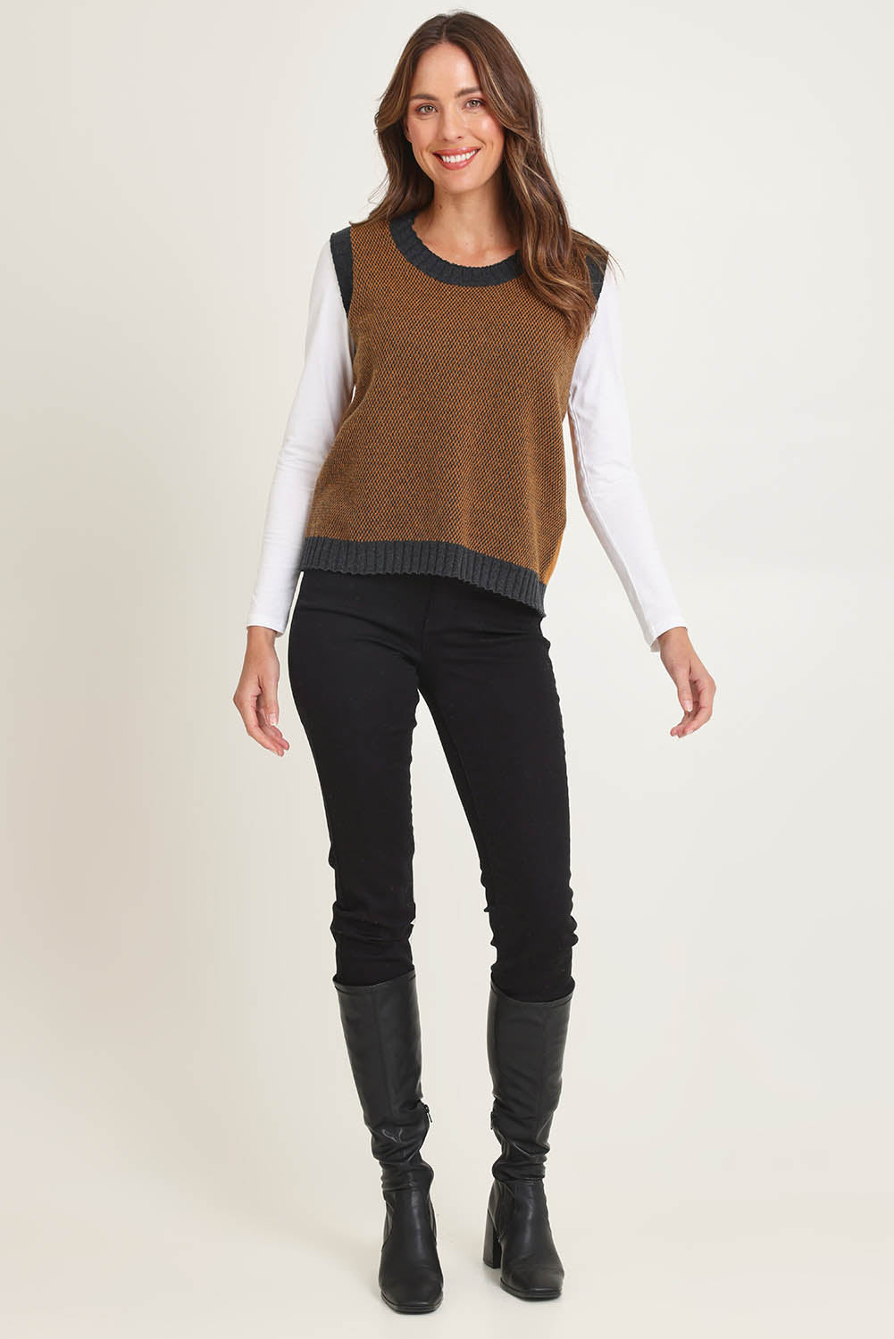 Pattern Wool Cotton Blend Vest – Toffee