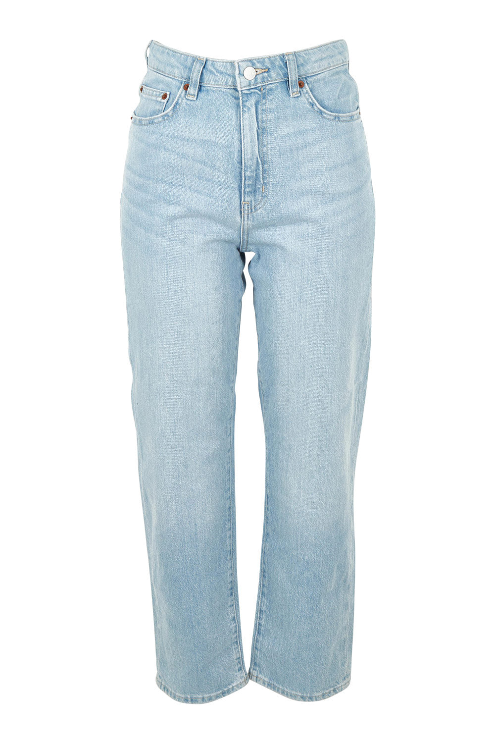 Product shot of the Riders Hi Straight Leg Jean in colour Fadedblue (Blue), from the front