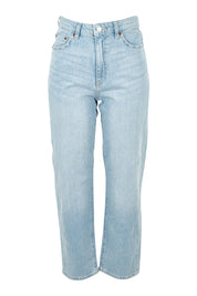 Product shot of the Riders Hi Straight Leg Jean in colour Fadedblue (Blue), from the front